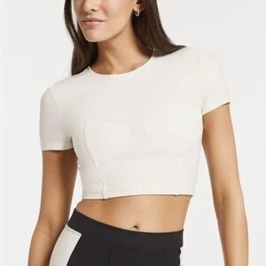 Le Ore Sorelle Short Sleeve Crew Neck Corset Cropped Top Off White Women's S/P